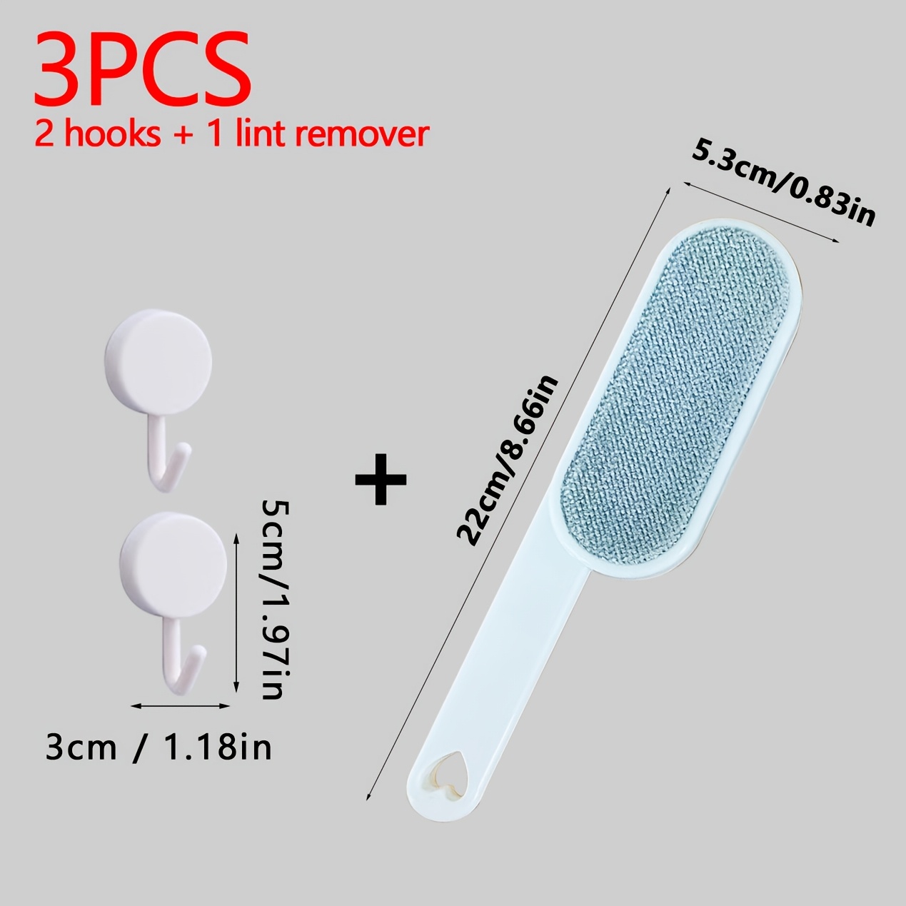 TEMU 3pcs Set: 1 Lint Remover + 2 No-drill Hooks, Reusable Manual Electrostatic Lint Roller, Removes Cat And Dog Hair, Suitable For Clothing, Sofas,