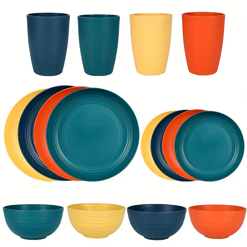 Plate Set 32pcs Wheat Straw Dinnerware Sets For Lightweight