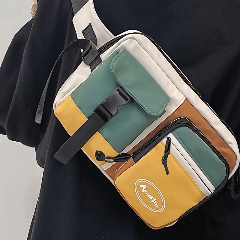 TEMU Stylish Men's Nylon Chest Bag With Adjustable Shoulder Straps - Outdoor Activities, Traveling, Running, Hiking And Cycling
