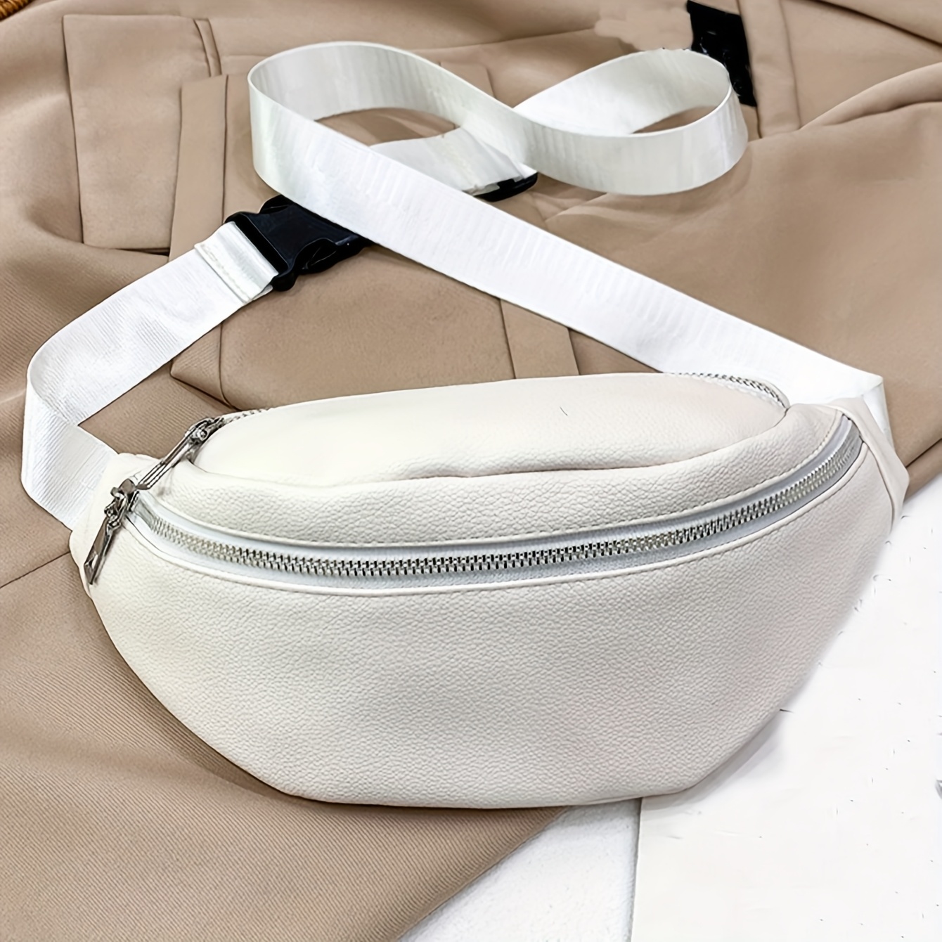 Image of New Solid Color Waist Large Capacity Chest Bag Pu Versatile Sports Women's Chest Bag