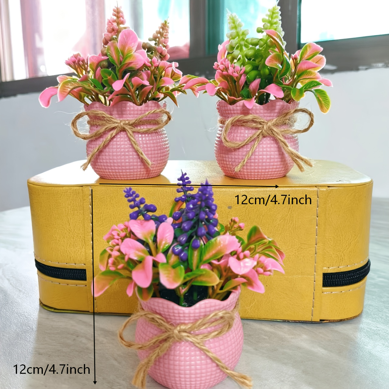 3er set künstliche pflanzen mini rosenblüten topf rosa