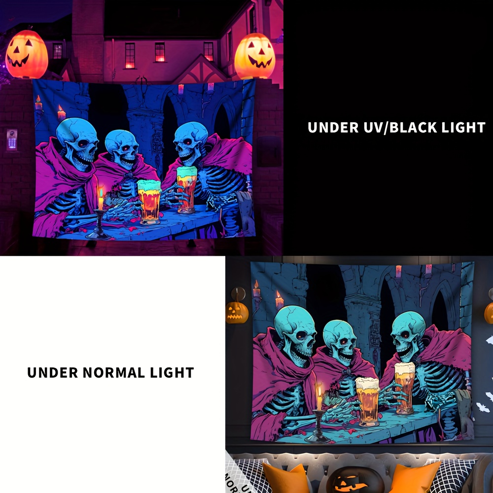 Tenture murale fluorescente tête de mort pour décor uv_voghion.com