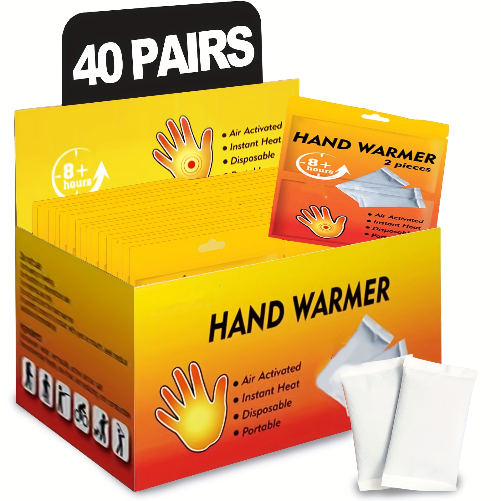 TEMU Portable Hand Warmer - 40 Pairs 80pcs Long- Safe Natural Air Activated Hand Warmer - Heating To , Suitable For Camping, Skiing, Outdoor