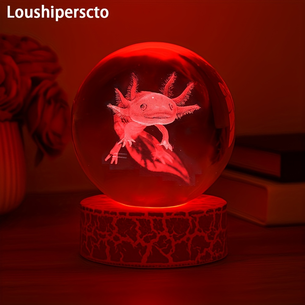 TEMU 3d Led Unique Axolotl Crystal Night Light For Bedroom Decoration Romantic Gift For Friend Lover Couple Anniversary Graduation Present Valentine