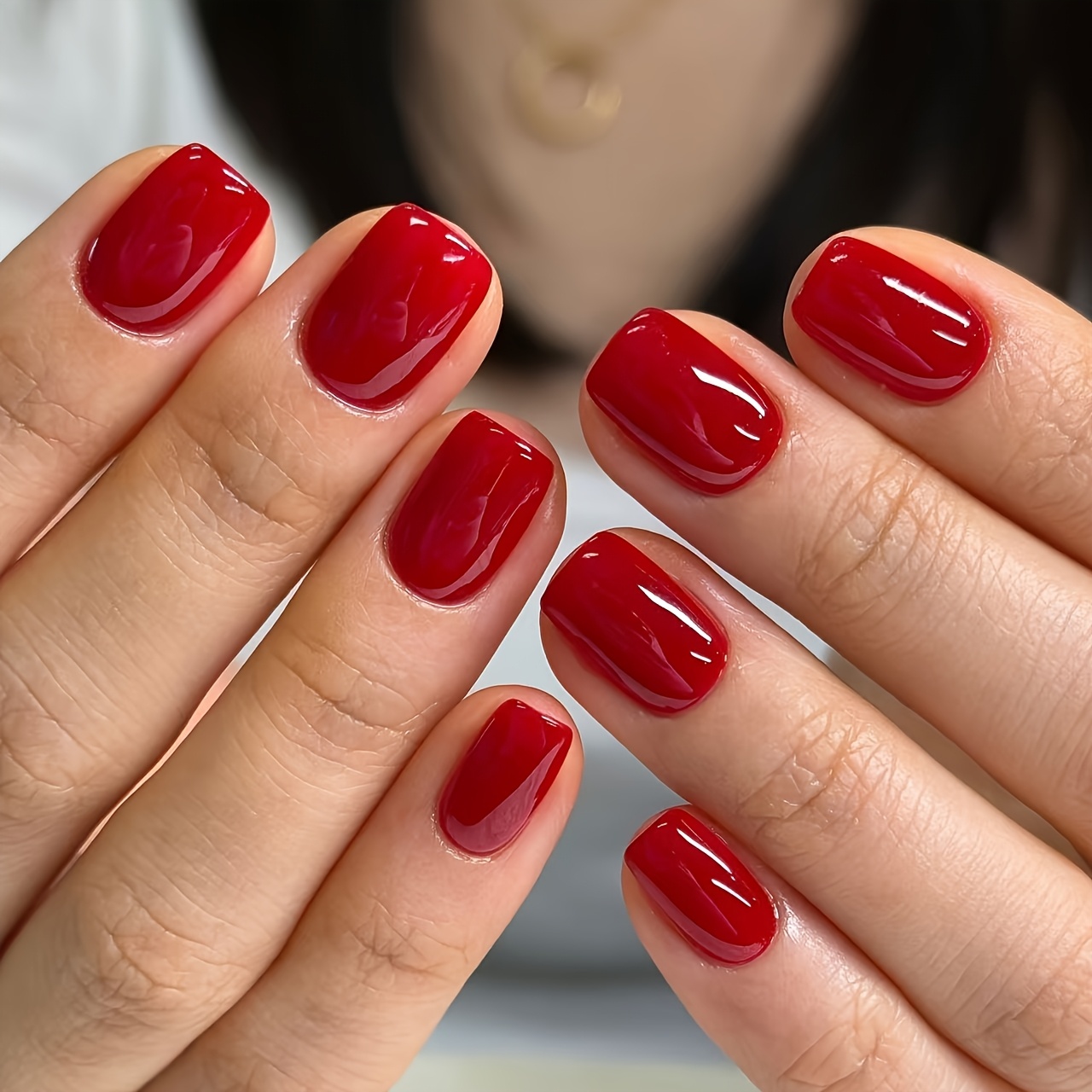 24pcs Short -on Nails - Solid Full Coverage Artificial Nails - Short Square Fake Nails, Suitable For Women And ' Holiday Parties, Removable Fake Nails, With 1pc Gel Glue And Nail File