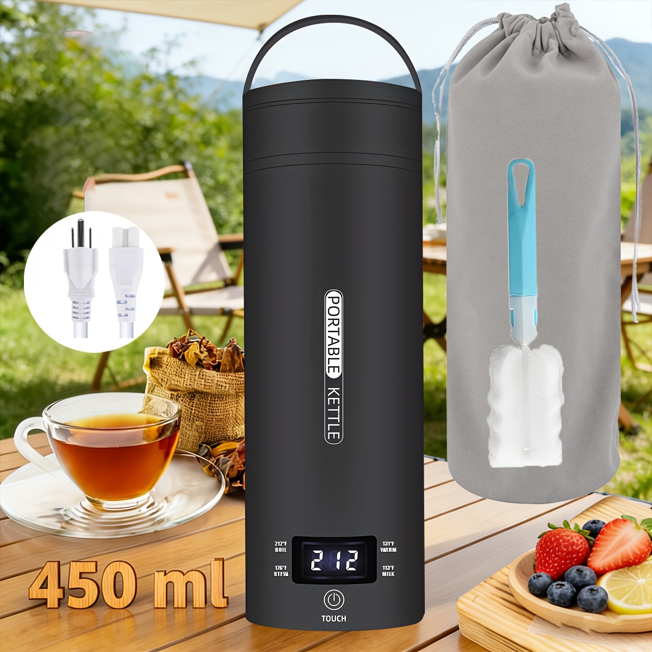 TEMU 1 Set Travel Electric Kettle & Portable Electric Kettle: Small Mini Portable Kettle For Tea Coffee, Portable Water Heater Water Boiler With 4