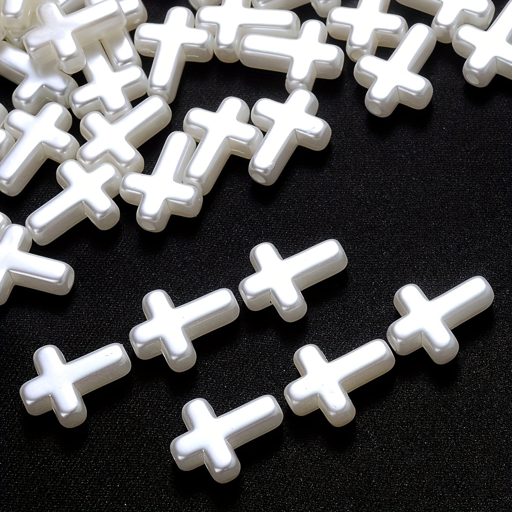 100pcs/pack White Cross Spacer Beads Abs Beads For Craft Jewelry Making Bracelet Necklace Earring Additions