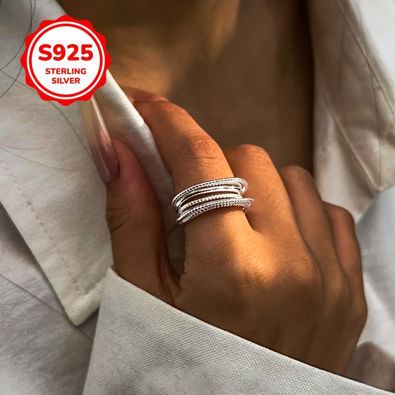 925 Silver Threaded Line Wide Face Adjustable Ring