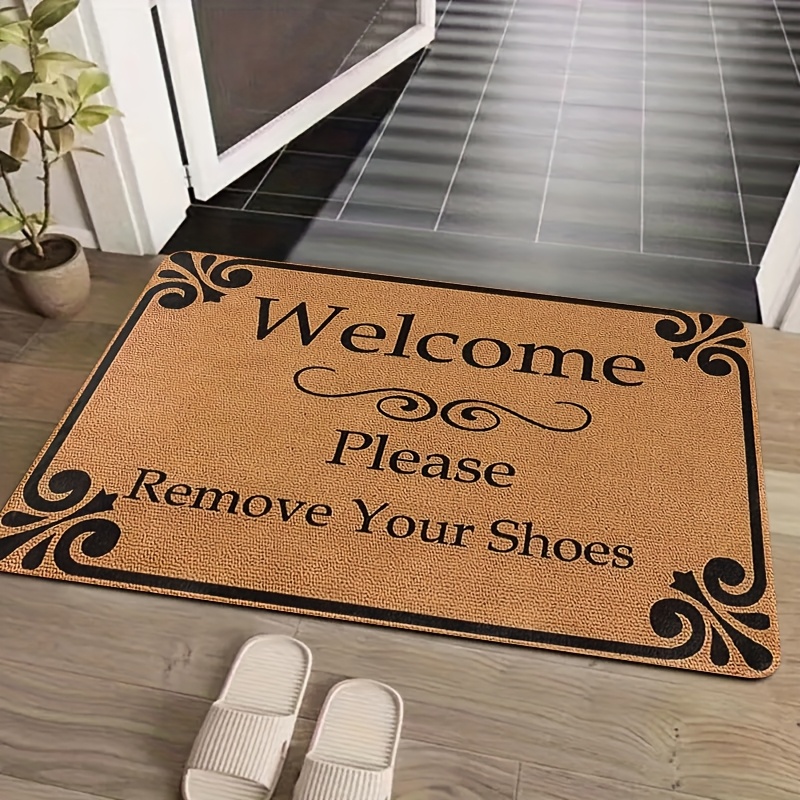 

1pc Chic Brown Welcome Door Mat - Machine Washable, Non-slip, Lightweight, Dirt-resistant Polyester Mat For Entryway, Kitchen, Living Room, Bedroom, Front Door, Laundry, Bathroom