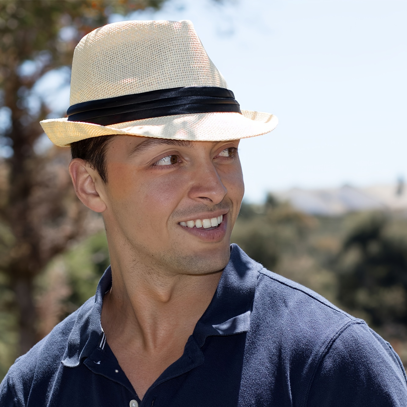 

Men/women's Beach Straw Fedora Hat Panama Trilby Derby Hat