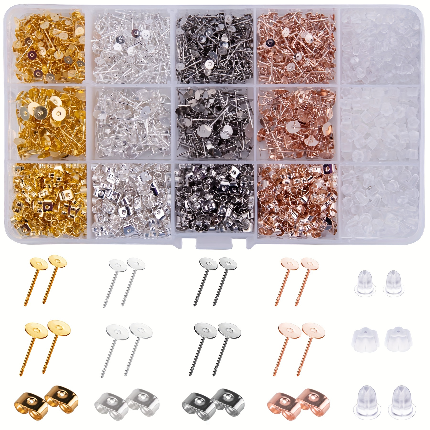 

2600pcs Earring Making Supplies With Stainless Steel Earring Posts, Earring Backs Flat Pad Earring Studs, Earring Blank With Butterfly And Rubber Bullet Earring Backs For Earring Jewelry Making