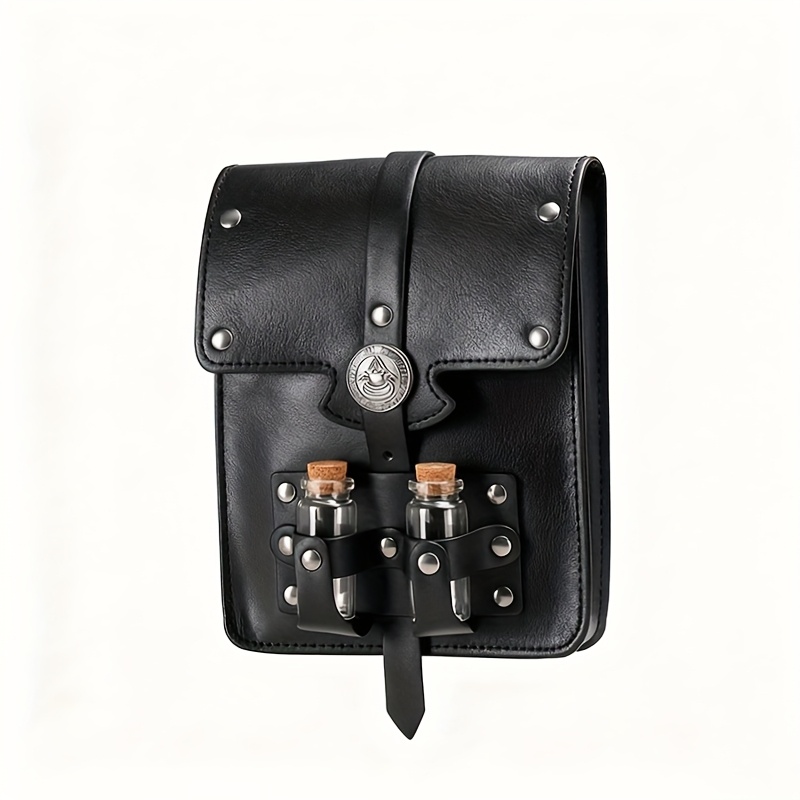 Viking-style Medieval Dragon Boat Faux Leather Waist Bag With Cork Stopper Potion Bottle - Costume Accessory, Viking Party Outfit For Role-play Events, Christmas/easter/carnival Gift For Men &