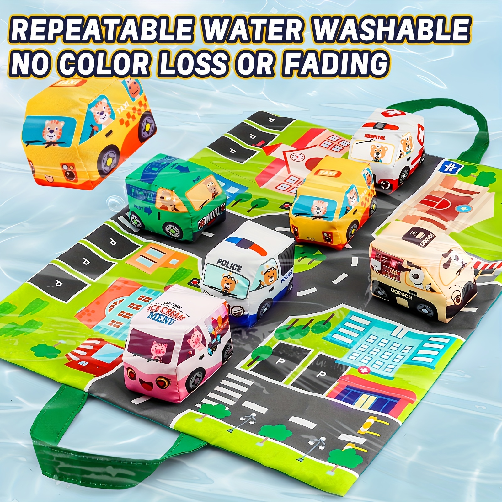 Interactive Fabric Car Play Mat with Storage Bag