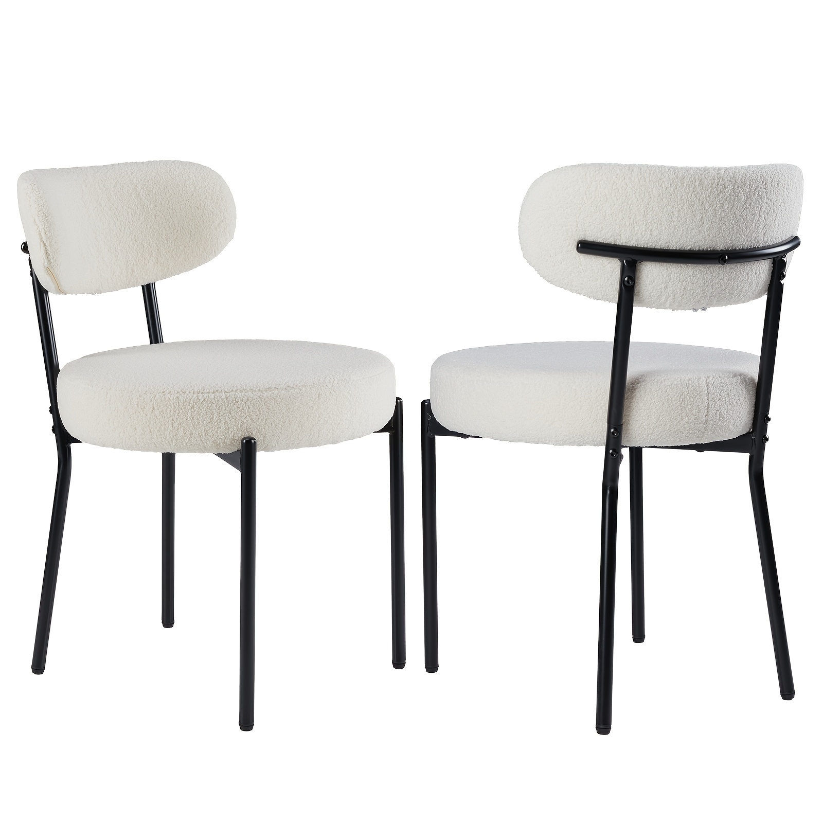 TEMU Dining Chairs Set Of 2, Chair Round Upholstered Curved Backrest, Kitchen Room Chairs With Black Metal Legs, Light Beige