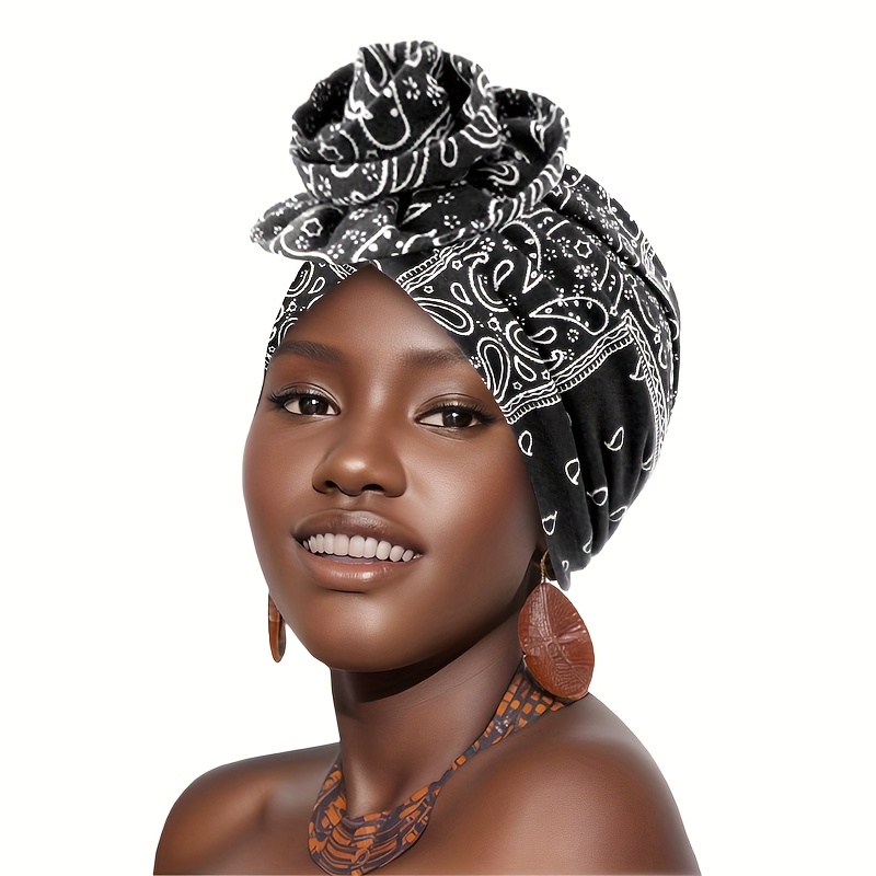 TEMU Gorro turbante con estampado de flores de anacardos, pañuelo para la cabeza, sombrero para cubrir el cabello