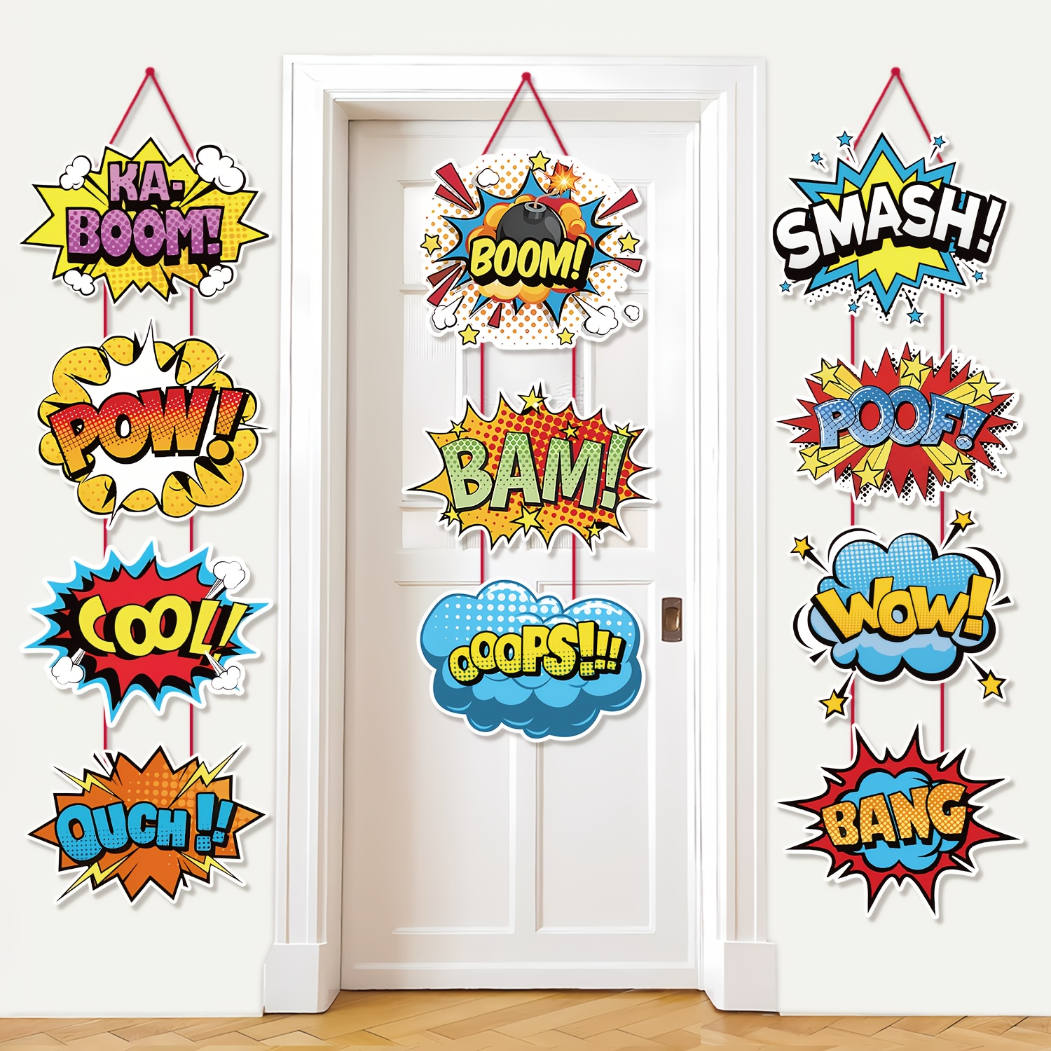 2d Door Banner 11pcs, Party Bunting, Hero Birthday Party Door Hanging Decoration