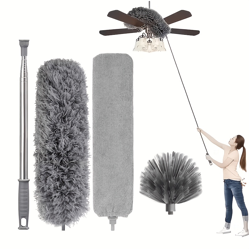 TEMU Set di in microfibra 4 in 1 per impieghi gravosi con telescopica retrattile e di estensione flessibile - , lavabile e telaio per ventilatori a