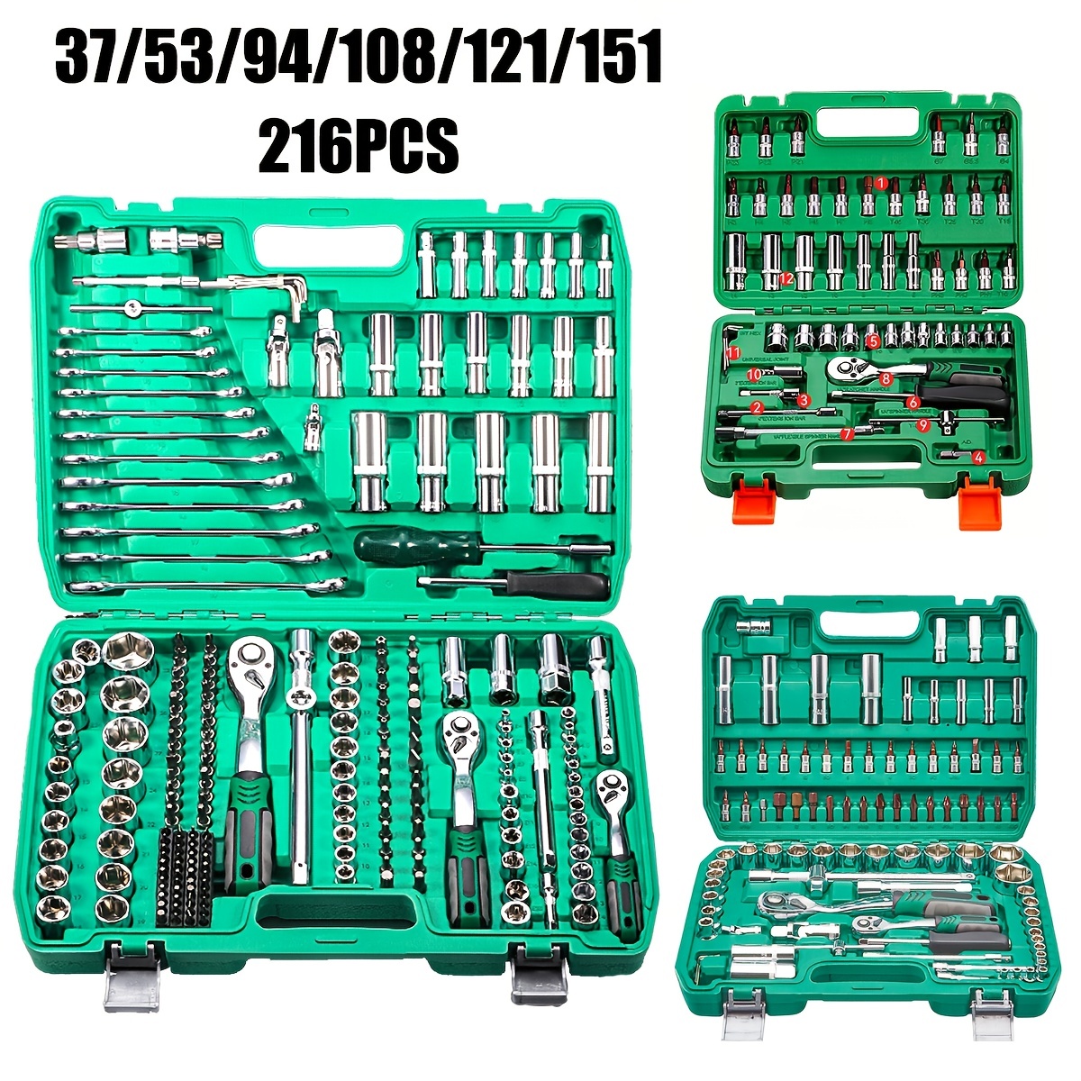 

216pcs/set Tool Set, 1/4" & 3/8" & 1/2" 72 Tooth , Set For Universal , Auto And Household Repairing