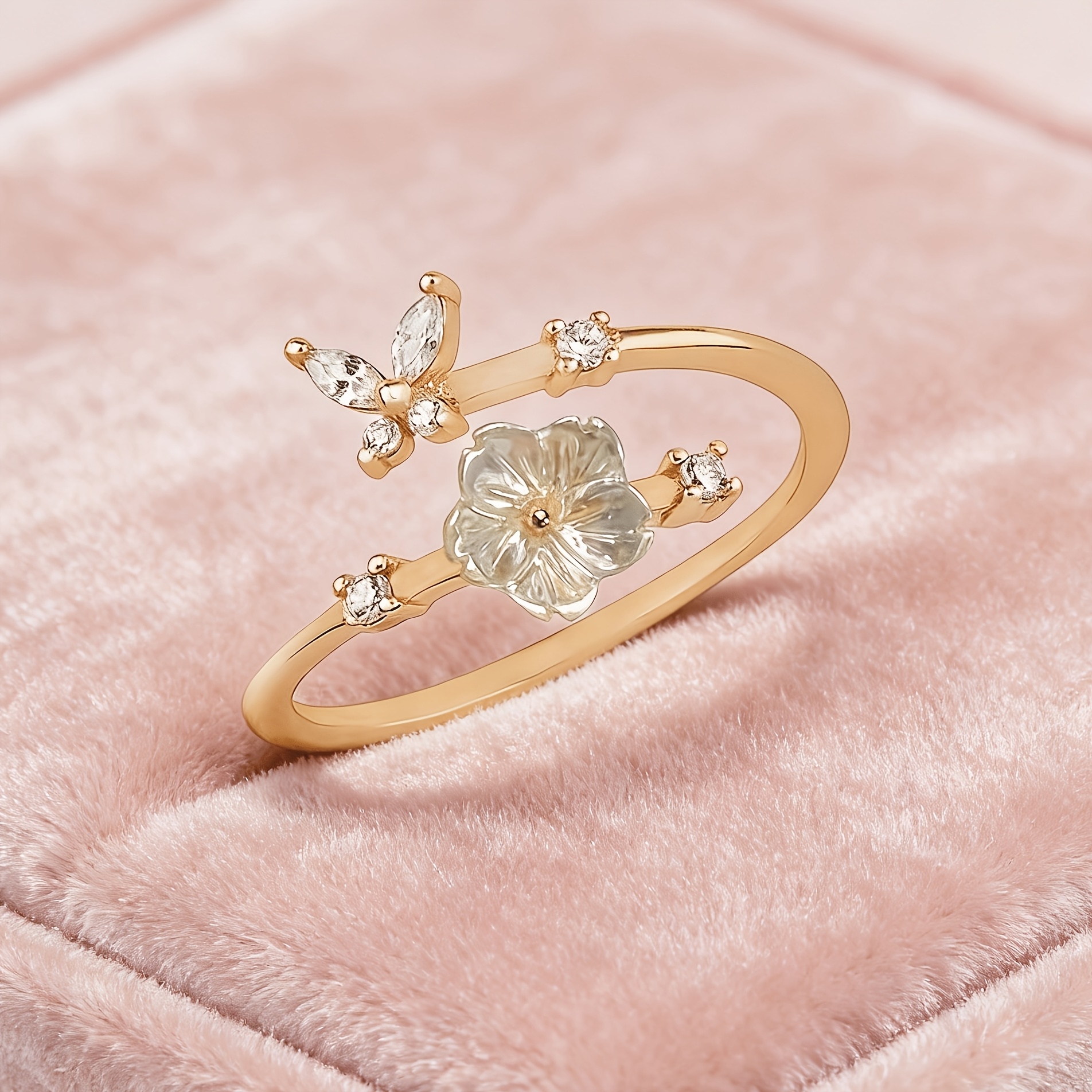 French-Style Seashell Flower Butterfly Open Ring