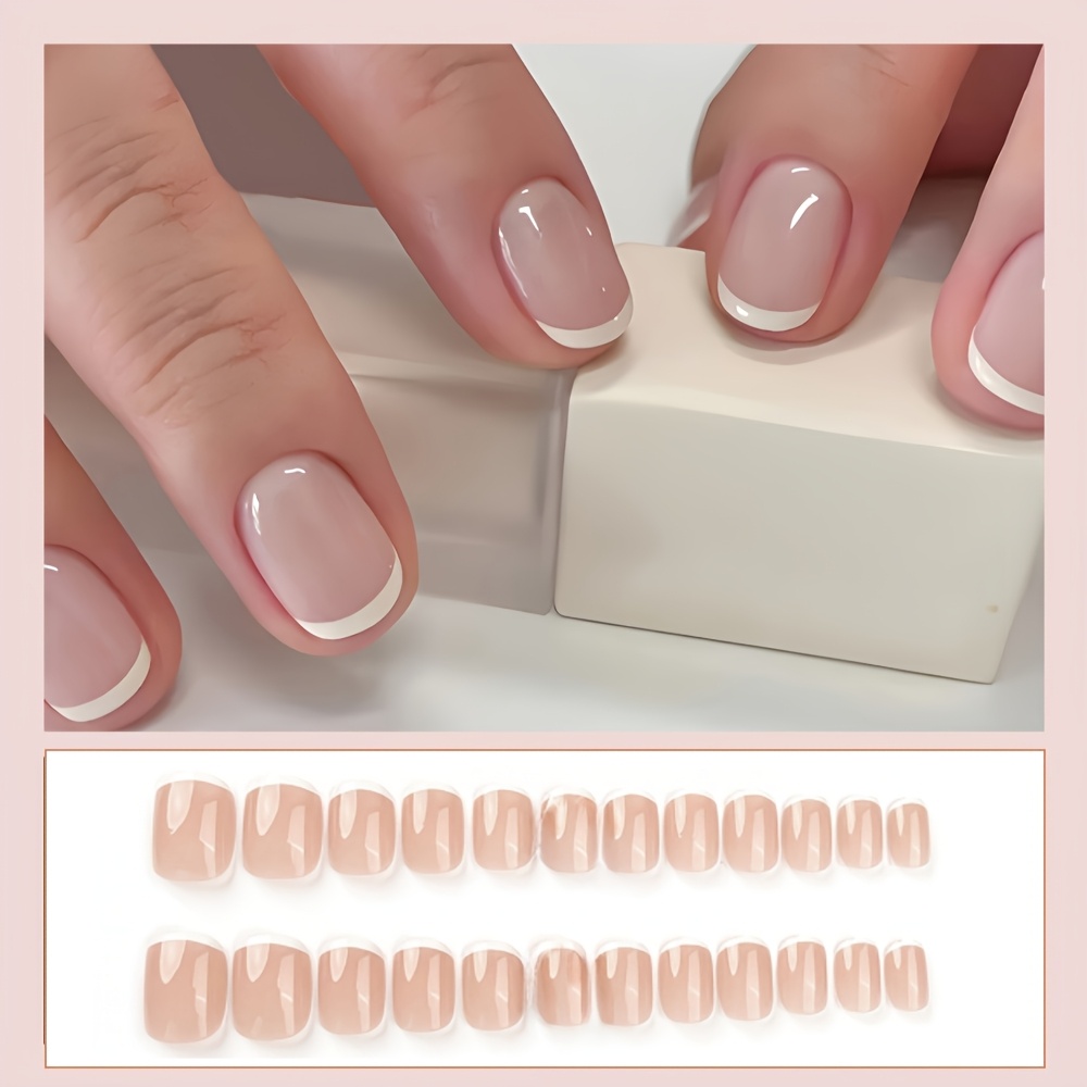 TEMU 120pcs Nude Short Square Press-on Nails, Glossy -on Nails, With Jelly Glue And Nail File, Very Suitable For And Women' Wear