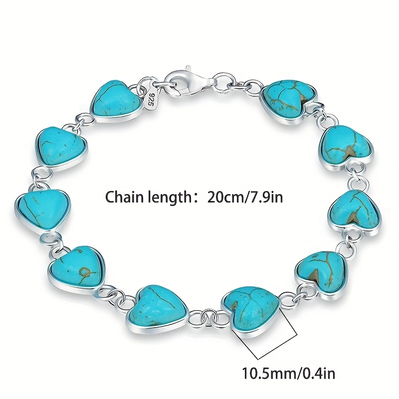 E-shop 925er Silber Damenarmband Türkis Herz Exquisites Armband Tägliches Geschenk für Frauen Urlaubsgeschenk Valentinstagsgeschenk Muttertagsgeschenk