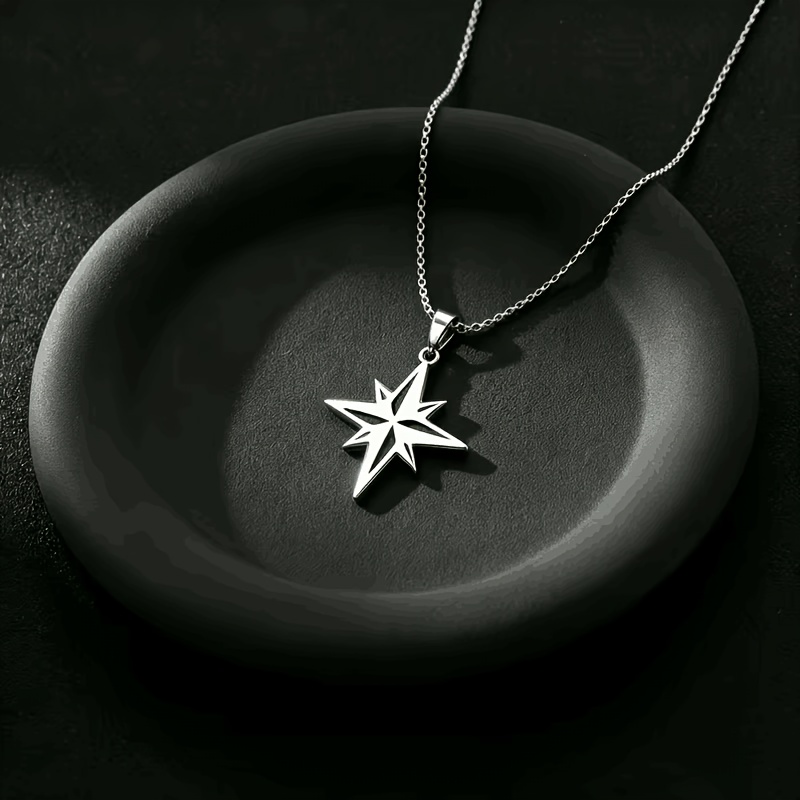 TEMU Collar con colgante de estrella de puntas calada, material hipoalergénico de acero inoxidable, minimalista y elegante, colgante de estrella