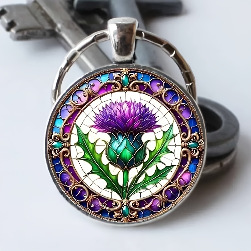 

1pc Vintage Floral Cabochon Glass Keychain, Alloy Key Ring, Car Pendant, Fashion Jewelry Accessory For Men And Women, Ideal For Wedding, Birthday, Graduation, Christmas, Anniversary Gift