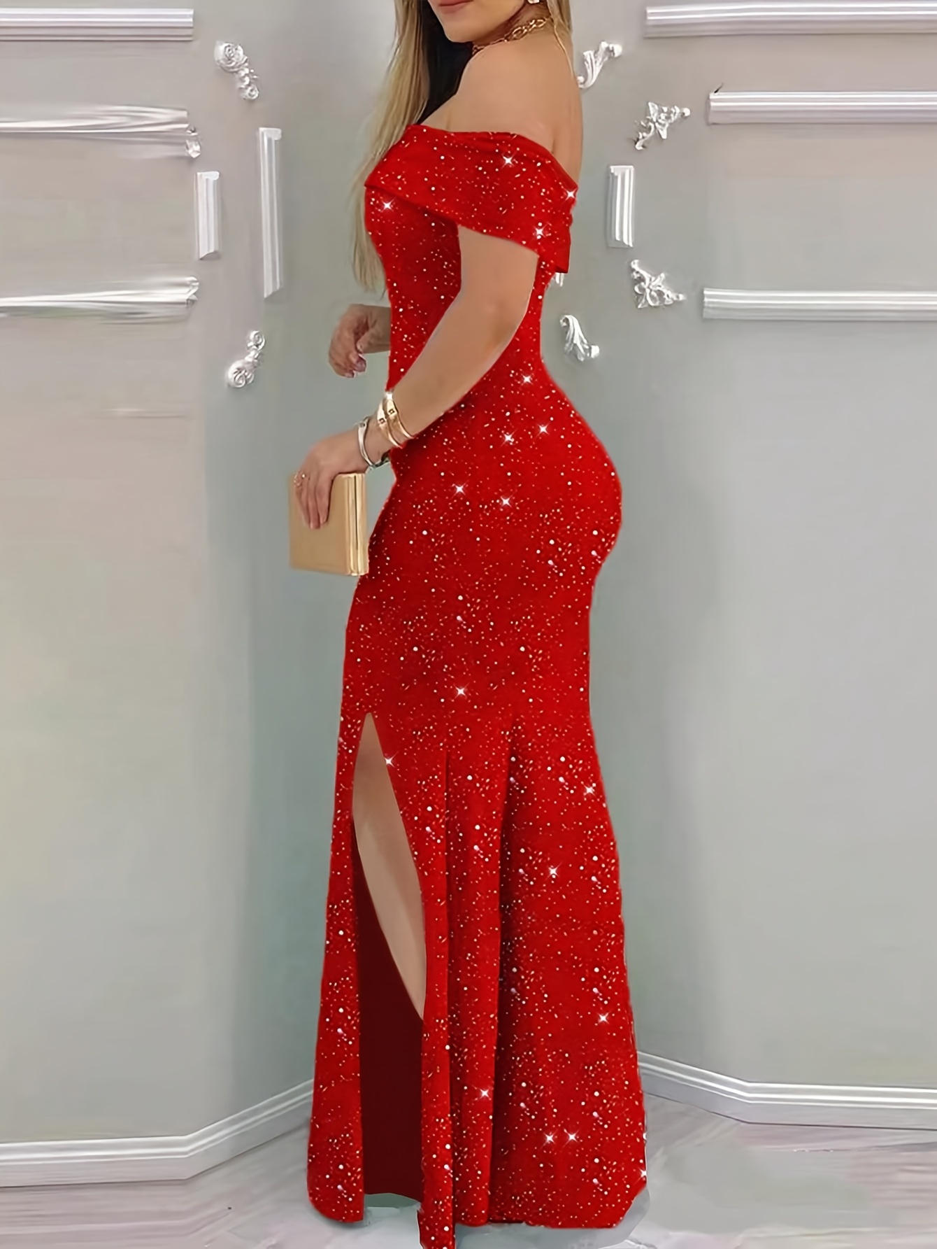 chic one shoulder solid color dress a thigh high slit - Temu