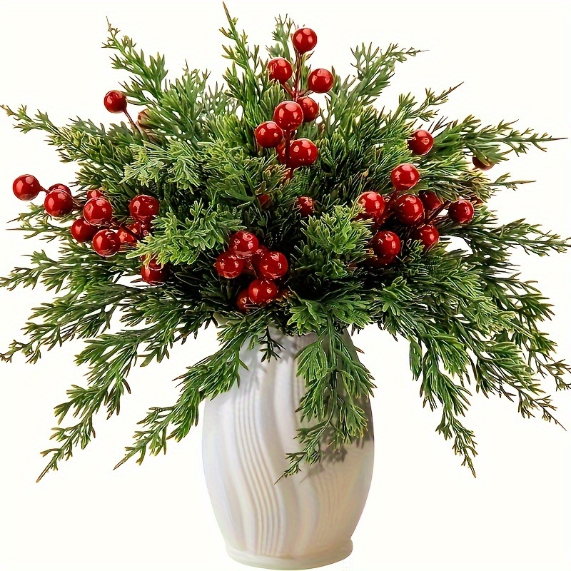 

10pcs Artificial Pine Branches Christmas Artificial Stems For Christmas Wreath Decorations Tree Decoration