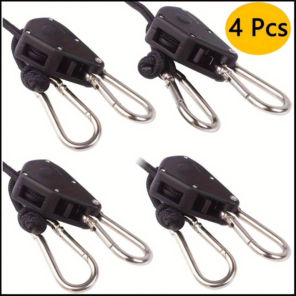 

4pcs Retractable Heavy Duty Ratchet Tie Down Straps, Rope System Bungee Cord With Carabiner Hook For Hanging Plants/grow Light/tents Uses