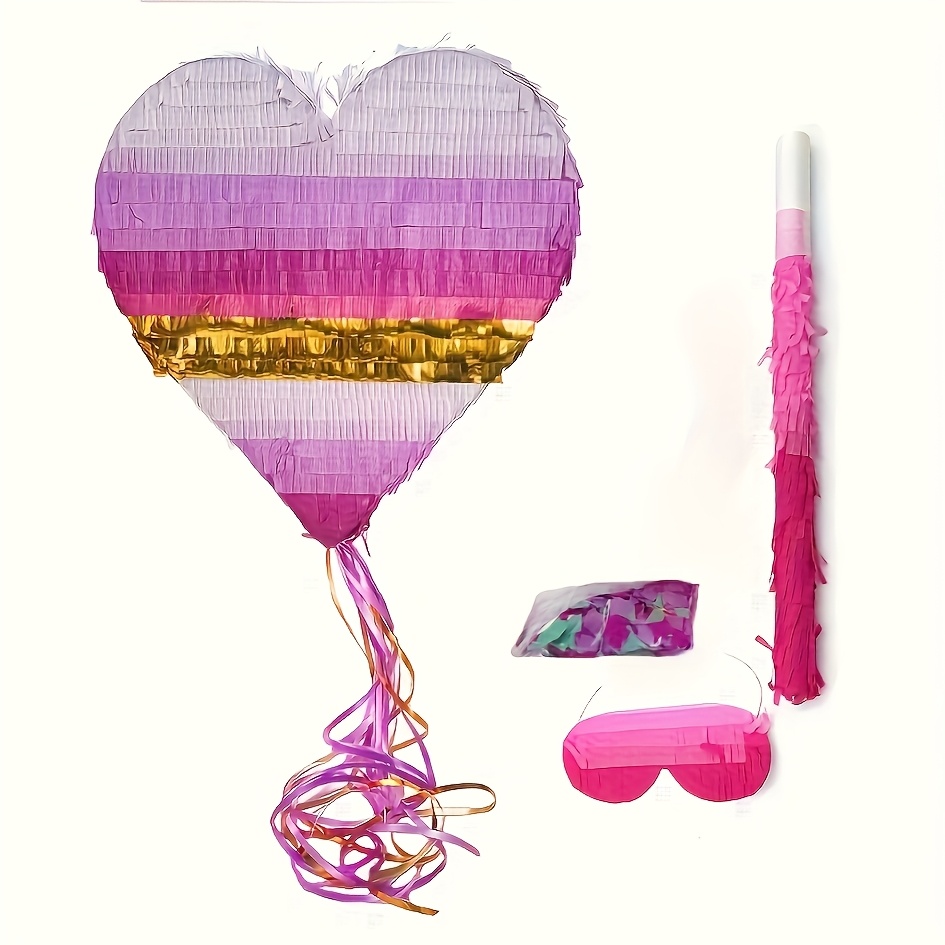 Image of Piñata 1 Set Pink Heart-shaped Piñata Birthday Party Decoration Festive Gathering Supplies
