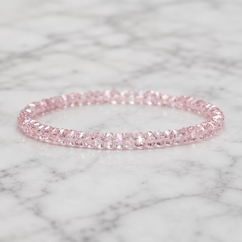 2pcs Light Pink Sparkling Bead Bracelet Set, Gift