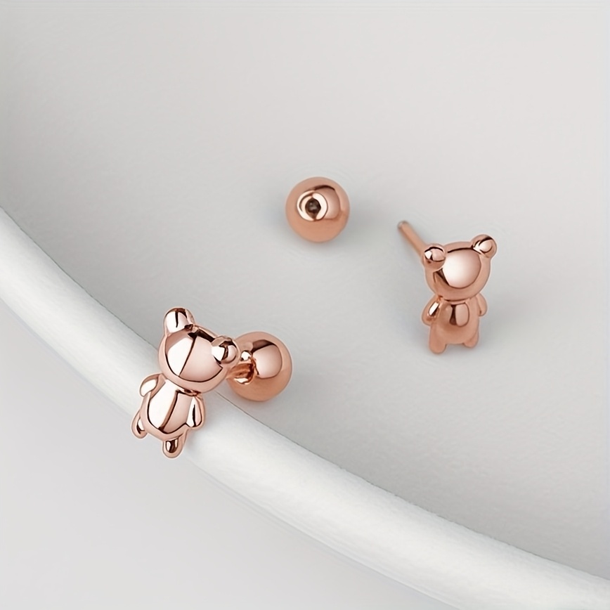 TEMU Pendientes de Oso con Diseño de Tornillo, Hipoaergénicos e Impermeables de Acero Inoxidable 316, Perfectos para Perforaciones de Cartílago,