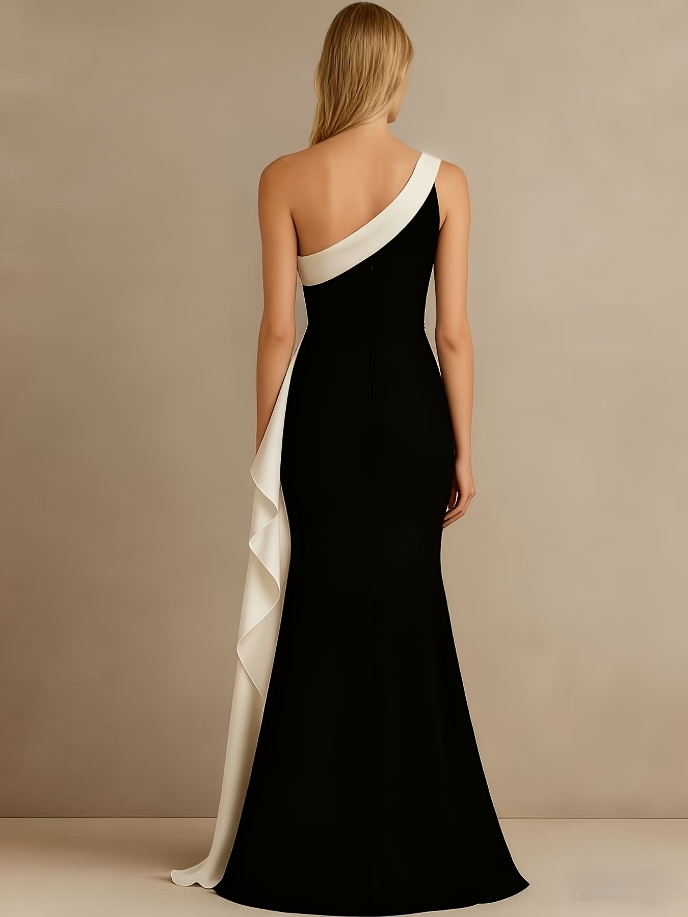 elegant black white dress mermaid color blocking - Temu