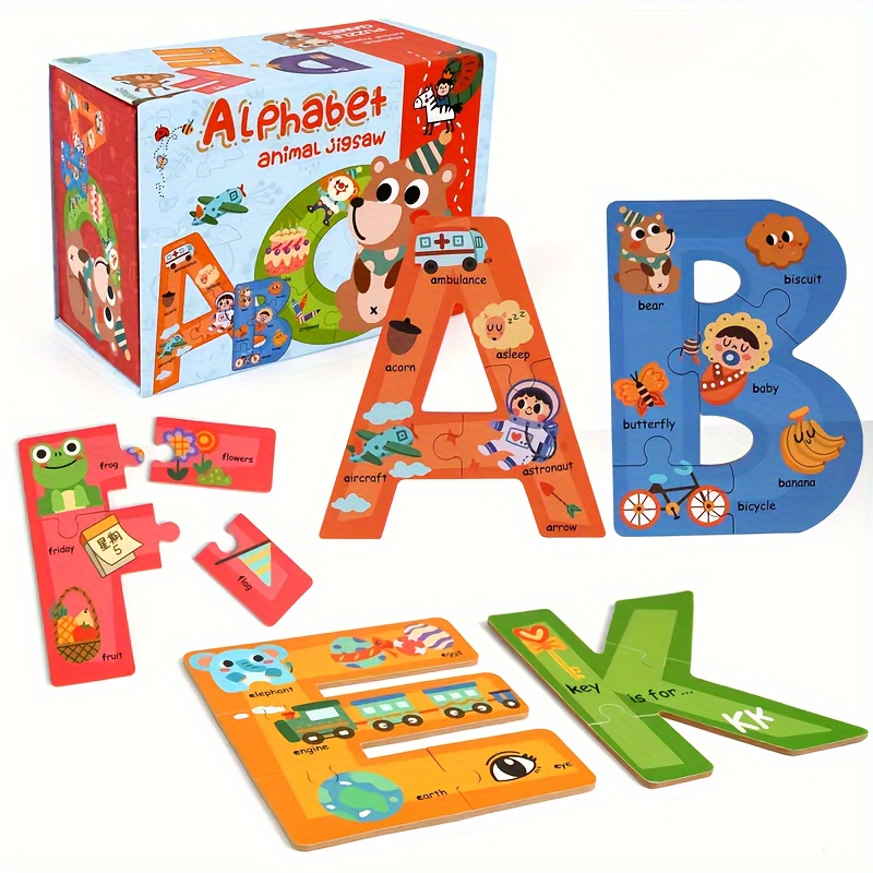 

Puzzle Building Blocks, ' Wooden Alphabet & Number Puzzle Set - Stem Educational Toy With Animal Themes - Ideal For Preschool Learning, Sight Word - Birthday Gift