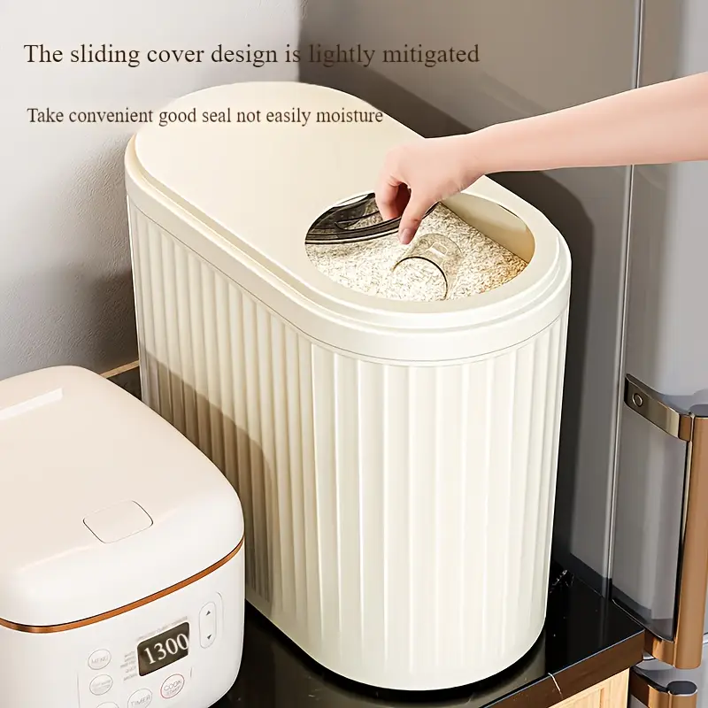 1pc modern plastic rice storage container with lid food grade airtight canister for rice suitable for storing rice sugar flour and pet food sealed rice keeper box basket bin and container for Product details 0