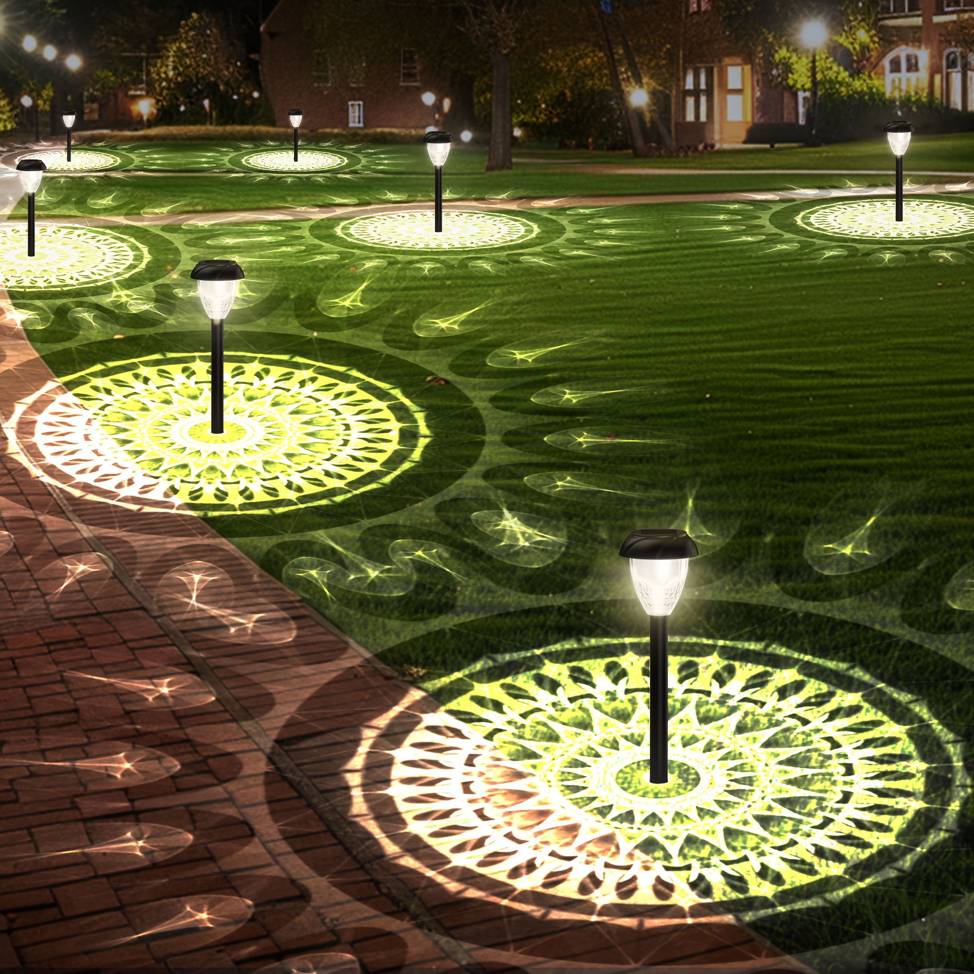 TEMU 10pcs Solar Pathway Lights For Yard & Garden – White Led, Auto At Dusk/dawn, Mandala Pattern Ground , -free Installation, Enhances Ambiance For