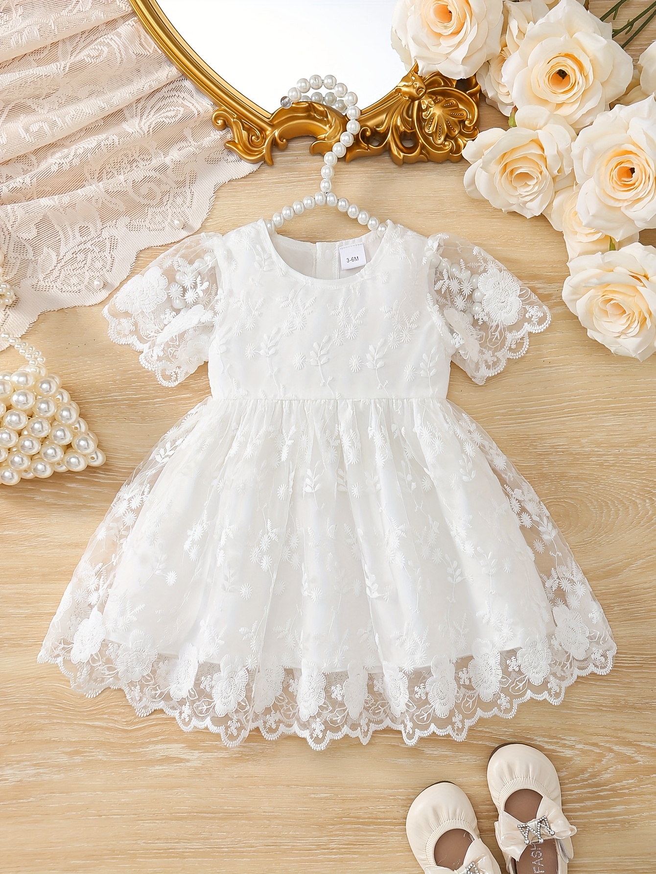 knee length dresses for ladies Floral Embroidery Sheer Bodice Mesh A-line Wedding Gown  Glow & Style