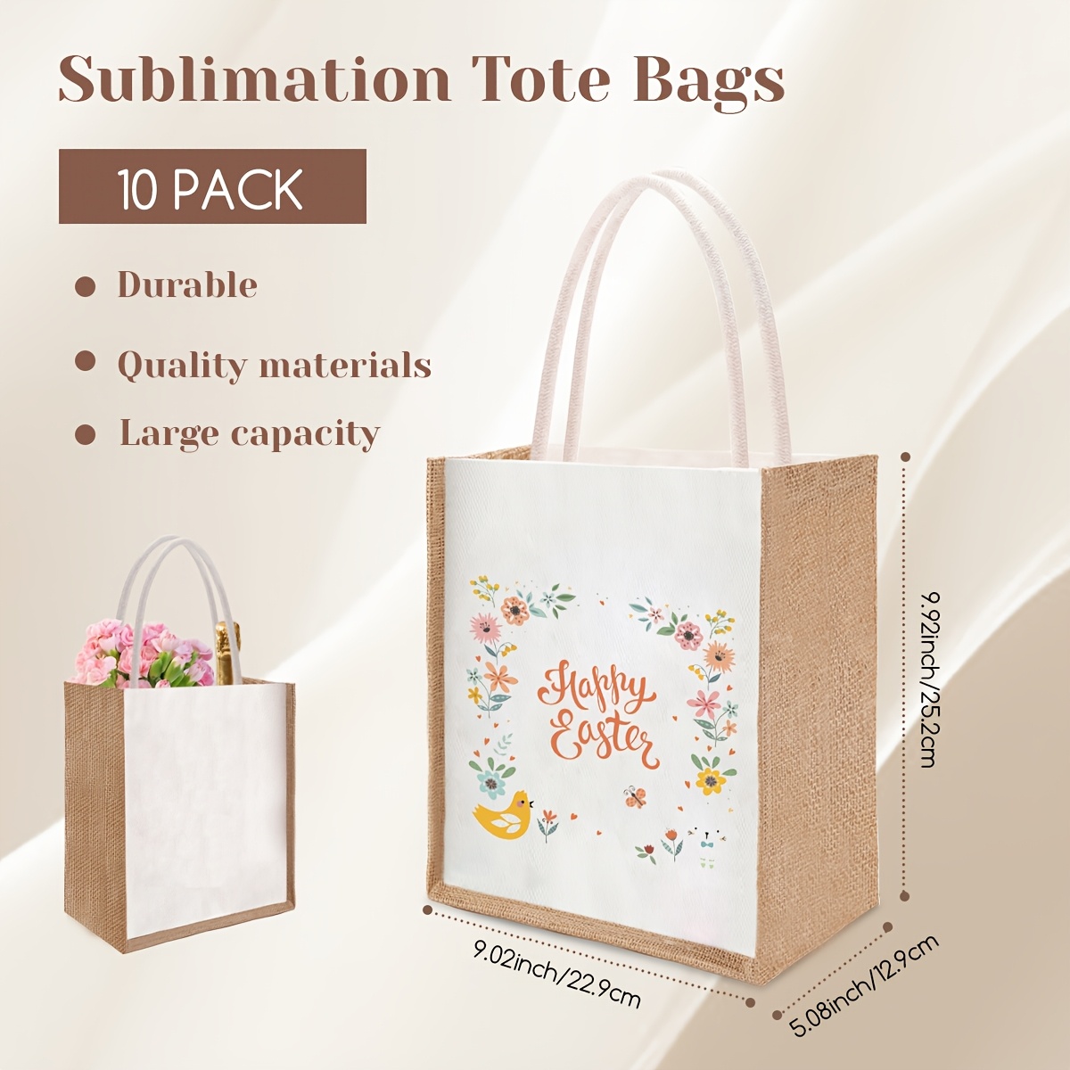 TEMU 10 Pack Burlap Tote Bags | Reusable Jute Gift Tote With Handles, Small Beach Bags, Canvas Grocery Shopping Tote For Bridesmaid, Shopping, Pool,