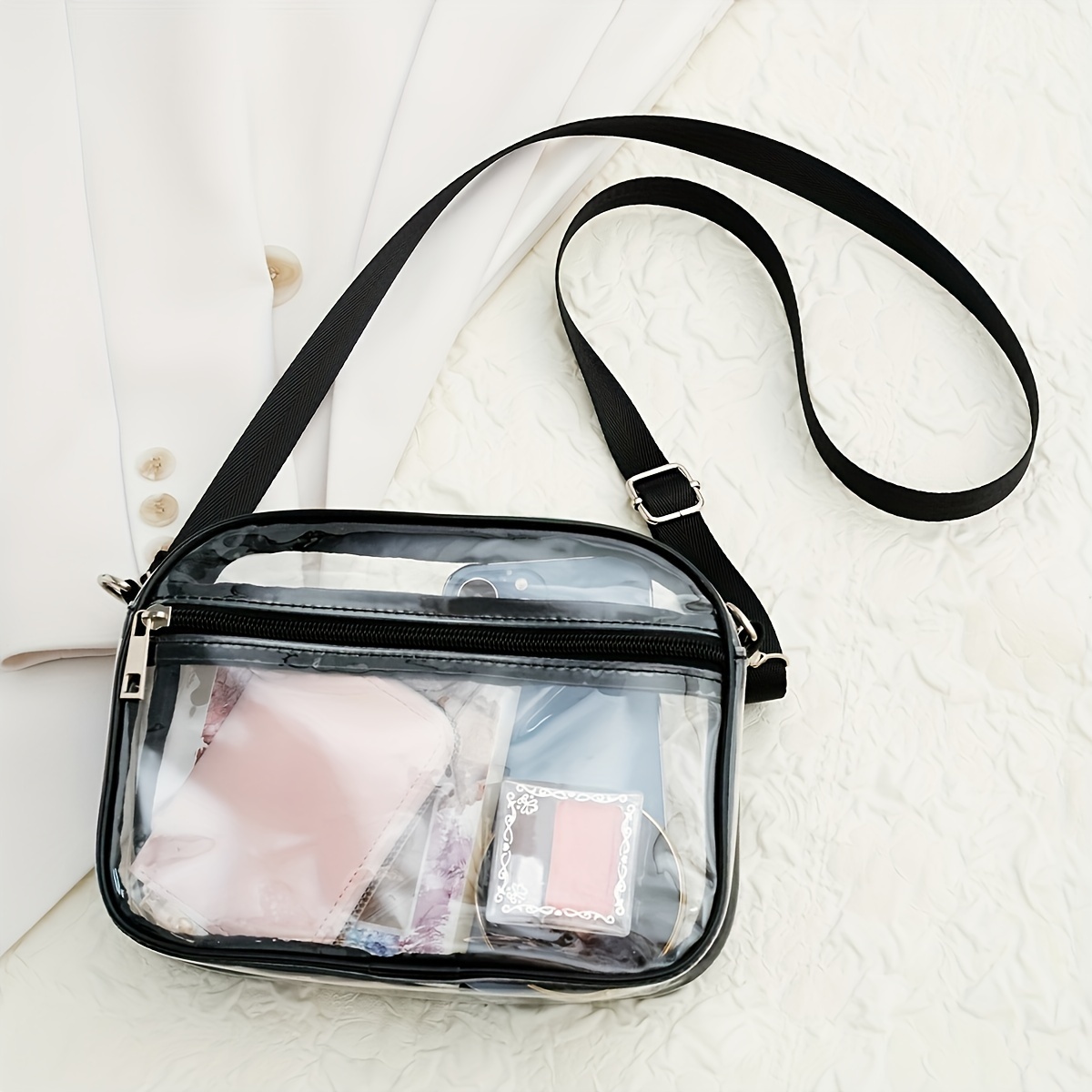 

Minimalist Clear Square Crossbody Bag, Pvc Square Bag With Random Zipper Design, Transparent Fashion Shoulder Bag