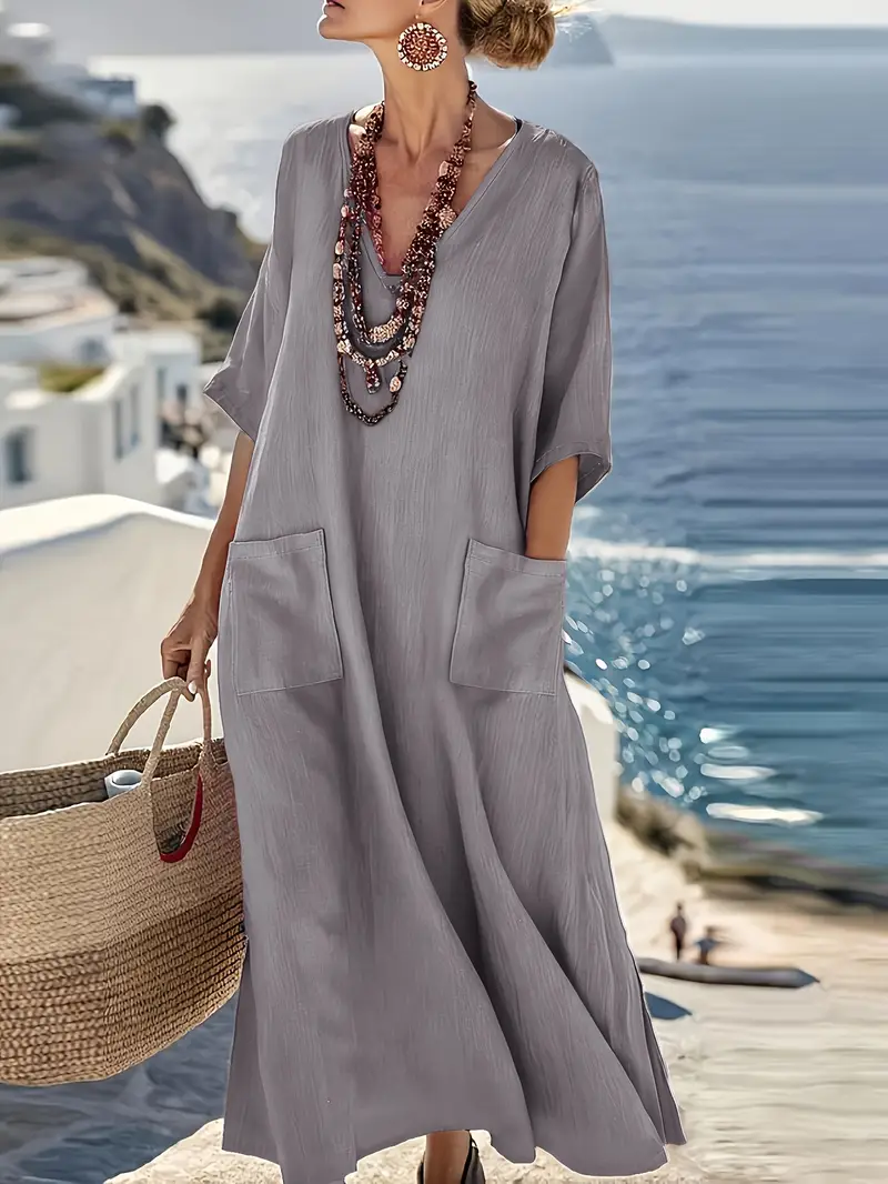 women's loose fit summer dresses Summer Loose Fit Maxi Dress with Pockets Black / S