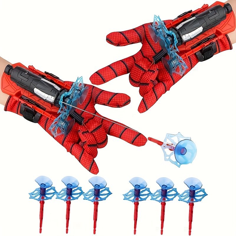 set of 2 spider gloves for man web shooter toy spider   plastic role play launcher glove cool movie launcher with wrist toy set funny decorate   educational toys red