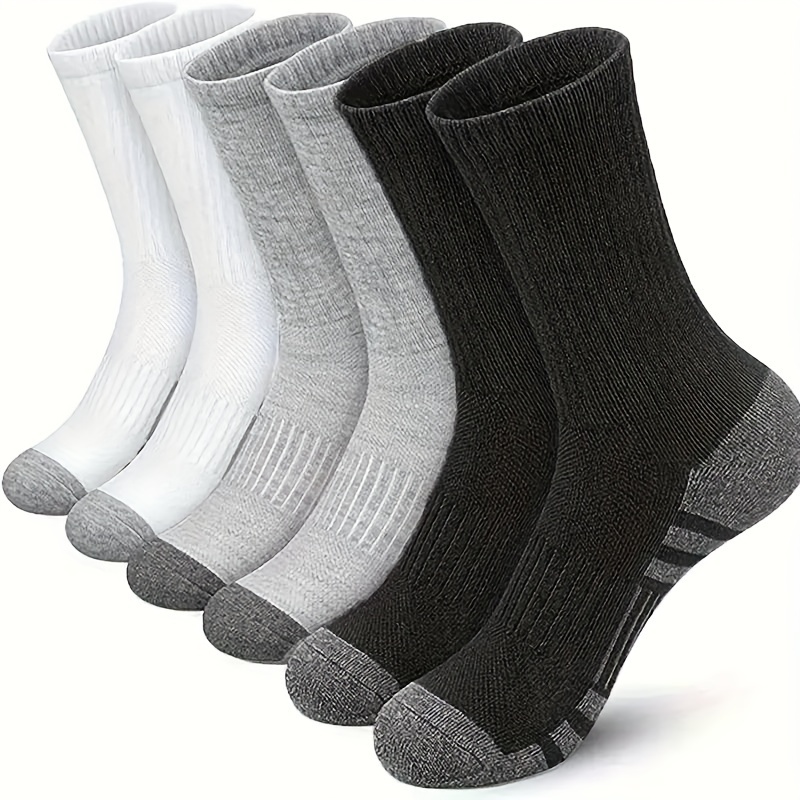 

Men's Breathable Athletic Socks, 3pcs Mid-calf Crew Socks For Basketball Training And Running, Moisture-wicking Polyester And Spandex , Solid Color, , Outdoor Activities