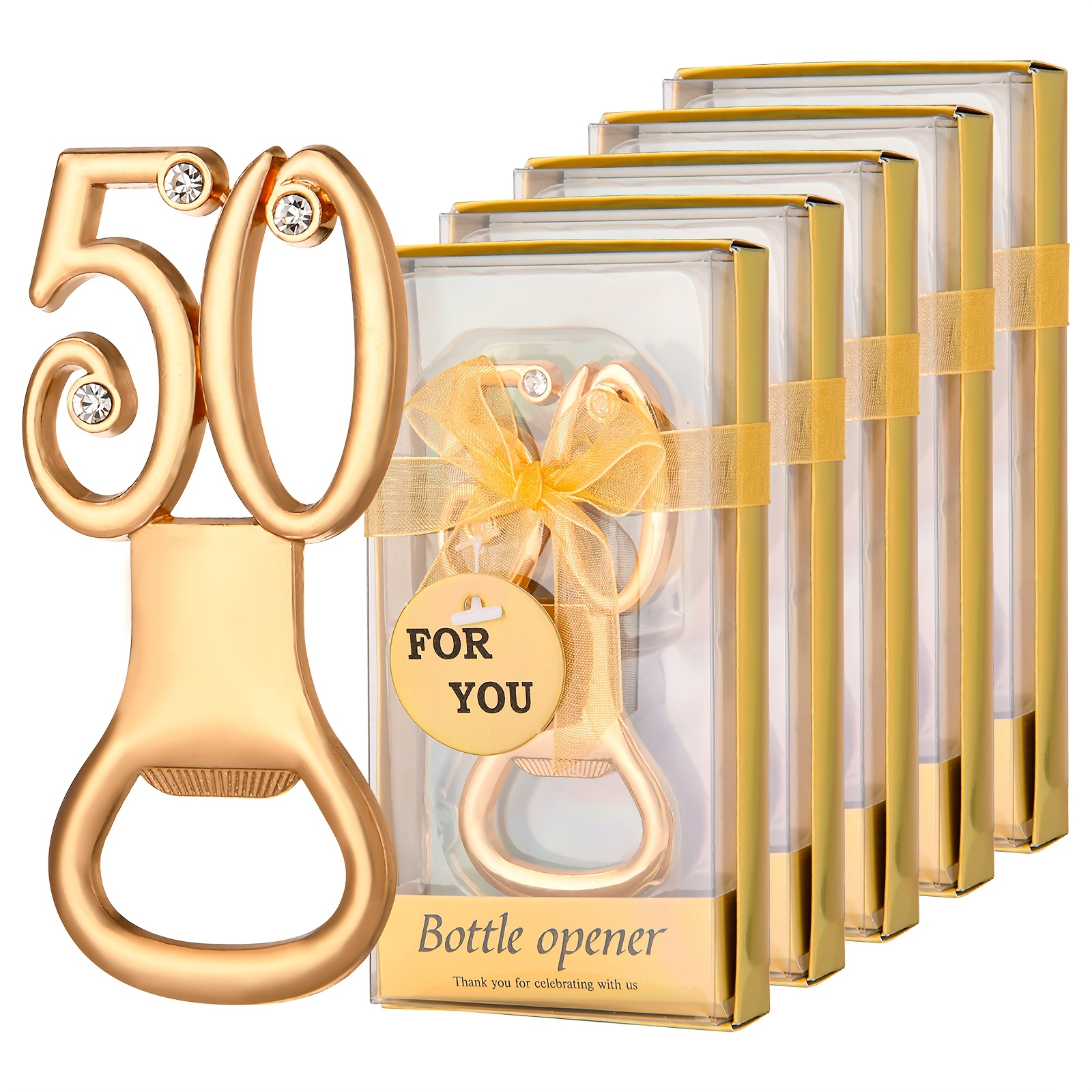 12 pack golden 50th birthday bottle opener set elegant metal party favors with bow decoration universal celebration gifts for weddings bridal showers anniversaries st patricks valentines day oktoberfest no electricity needed