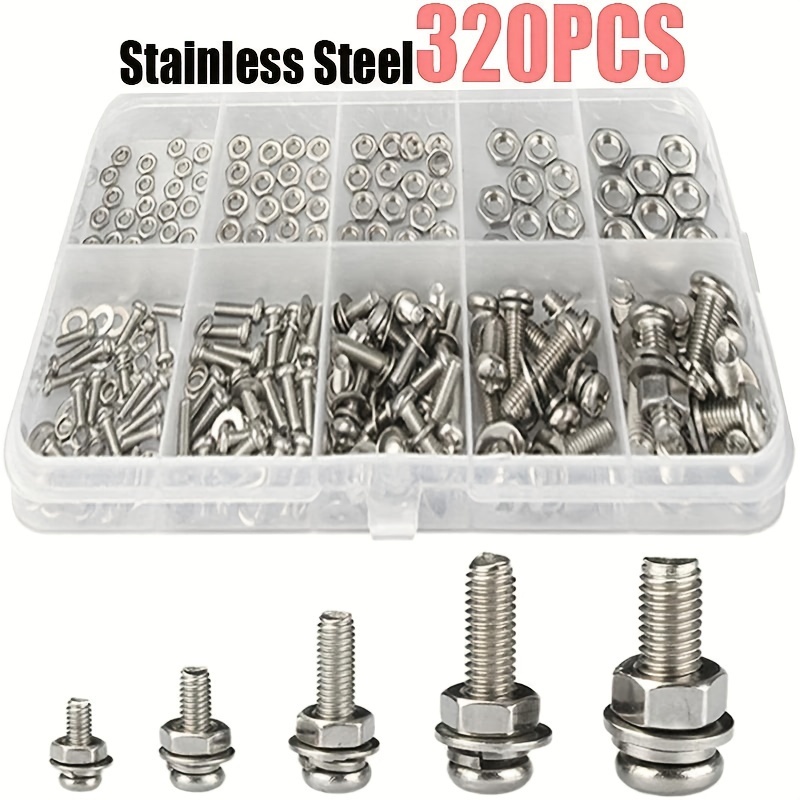 

320pcs Stainless Steel Screw & Nut Assortment Kit - M2 To M5 Sizes, Locking Nuts Included Nuts And Bolts Assortment Kit Bolts And Nuts Assortment Kit