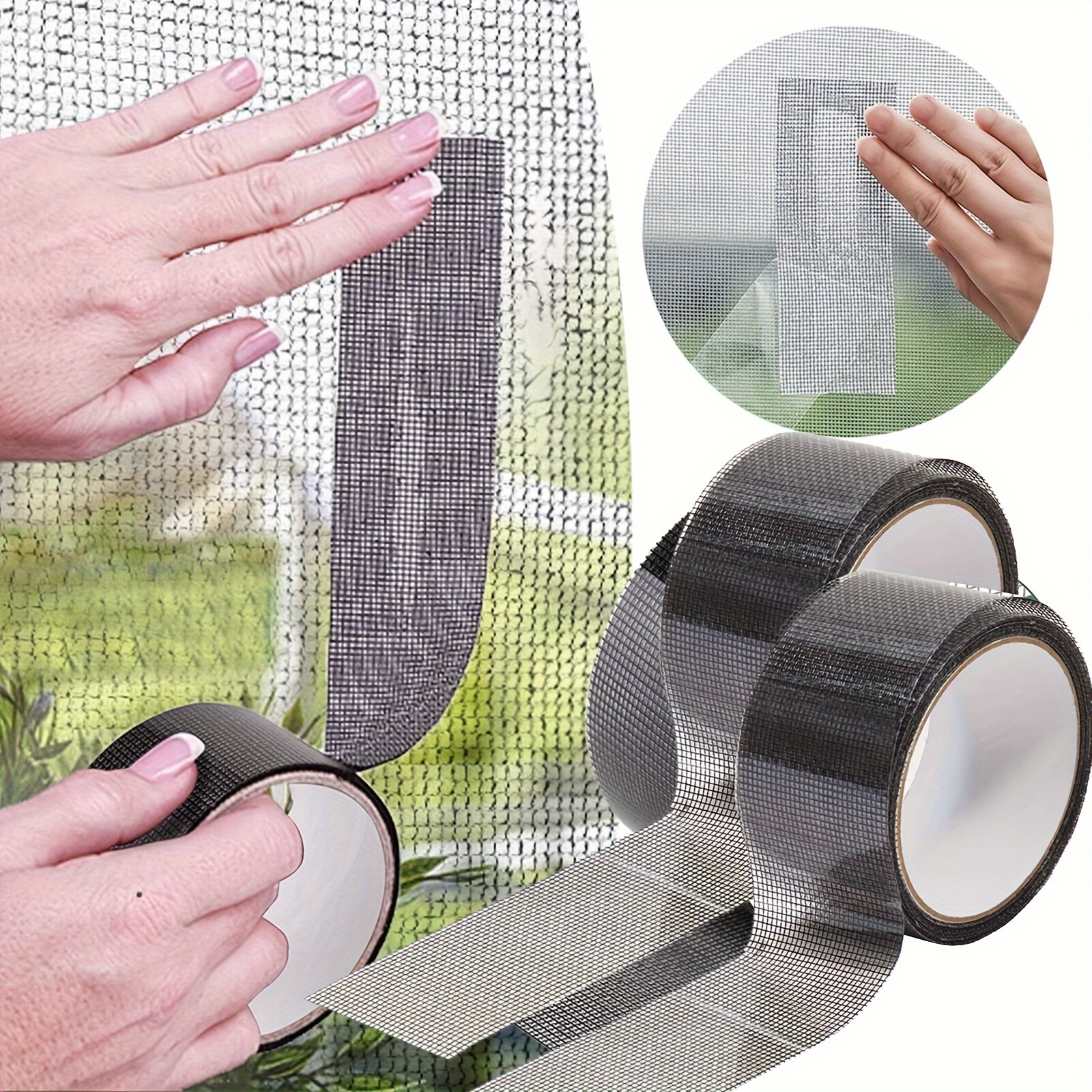 

Screen Repair Tape - 2 Rolls, Strong Adhesive Plastic Mesh Patch For Window And Door Screen, Easy Application, Non-waterproof Seal For Quick Fixes