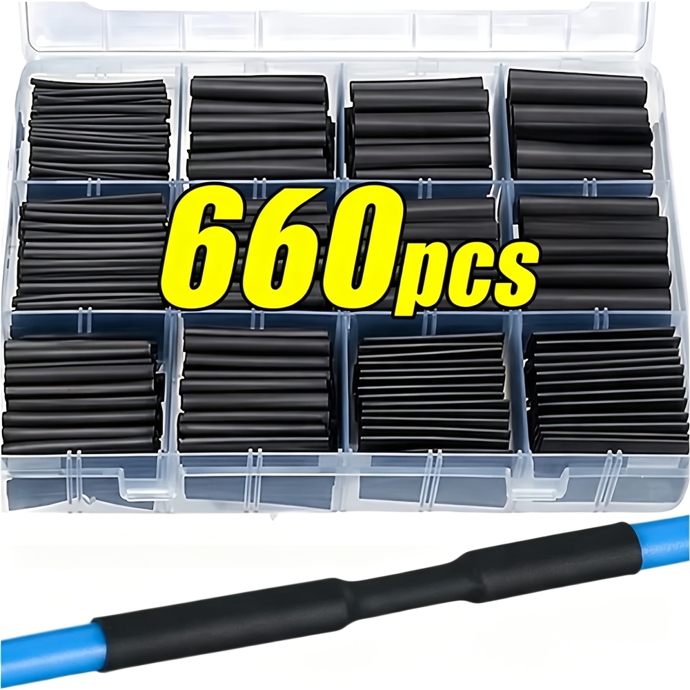 TEMU Kit de tubos termorretráctiles negros de 660 piezas, relación 2:1, tubos termorretráctiles, protector de de aislamiento de cable de conexión