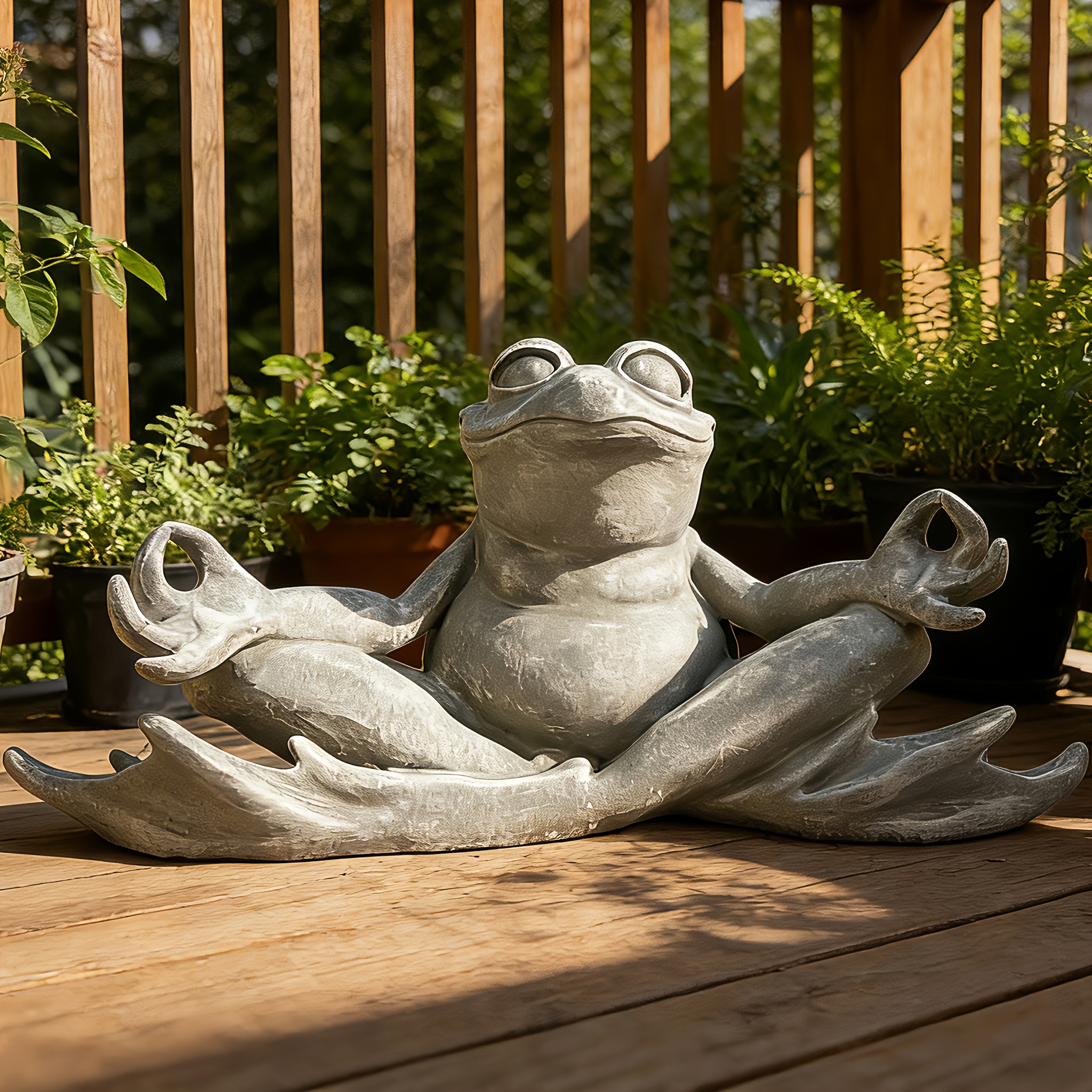 Image of 13.2" Yoga Frog Statue, Stone-look Garden Decor, Garden Statue, Easter Decor, Indoor Outdoor Home Patio Yard Art Decoration, Perfect Easter Mother's Day Father's Day Gift