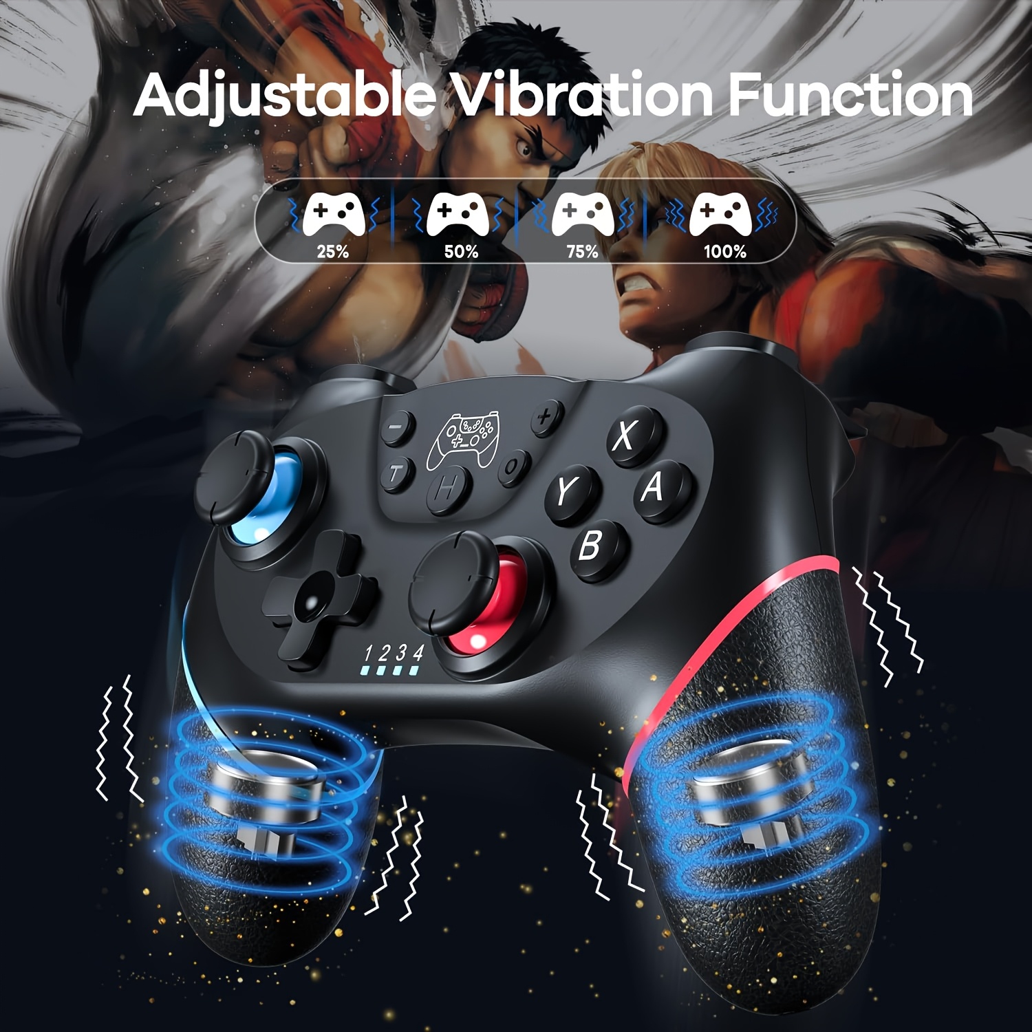 Wireless Professional Controller for Switch, Switch Lite, Switch OLED - Motion Sensing, Adjustable Turbo, Dual Analog Sticks, Blue & Red Accents, Ideal for PC/IOS, Gaming Controller|Ergonomic Design|Adjustable Turbo