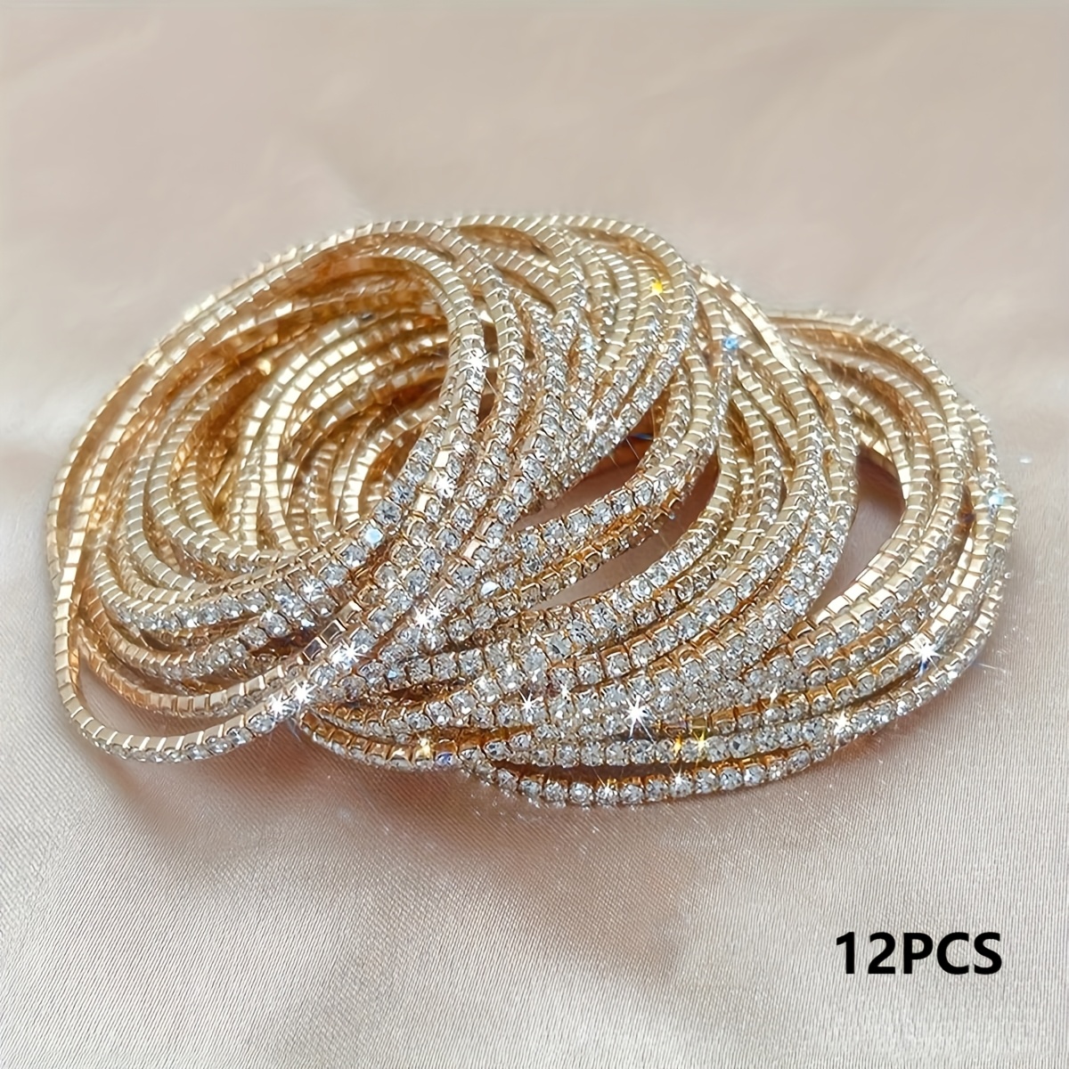 TEMU 12pcs/set Women' Tennis Bracelets, Elastic And Versatile For Daily Commutes And Parties, Elegantly Designed Instagram Style, An Ideal Gift For